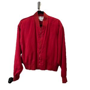 Silk Club Vintage Women’s 100% Linen Bomber Jacket Size L Zip Up Red